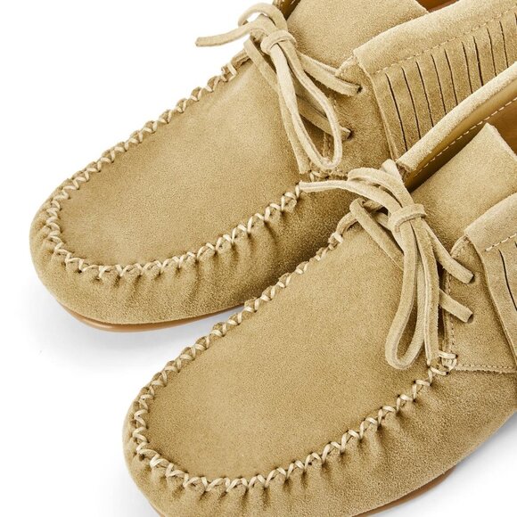 LOEWE x Paula’s Ibiza Suede Calfskin Fringed High Top Loafer - Gold - Picture 13 of 13